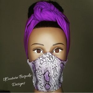 Purple snake skin faux leather and cotton Mask